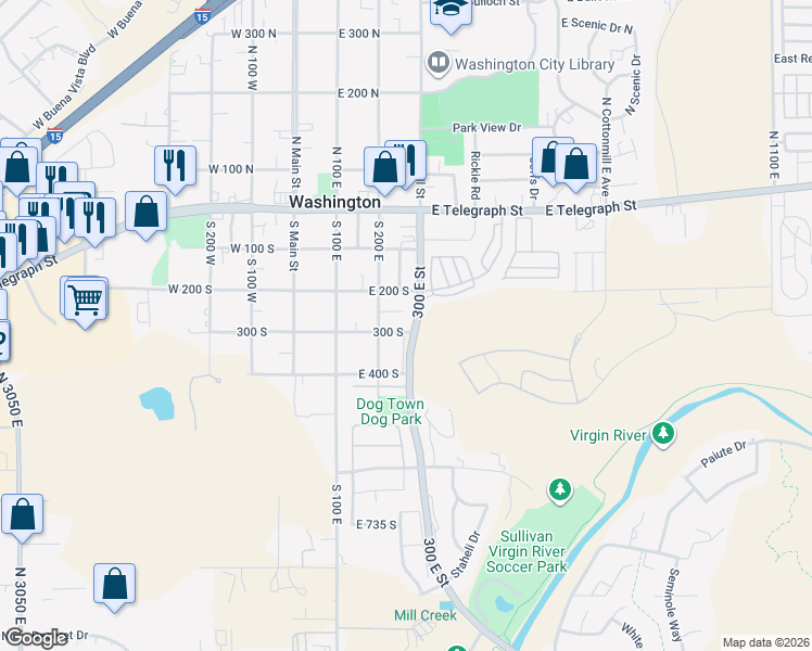 map of restaurants, bars, coffee shops, grocery stores, and more near 263 East 300 South in Washington