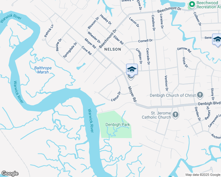 map of restaurants, bars, coffee shops, grocery stores, and more near 79 Gresham Circle in Newport News