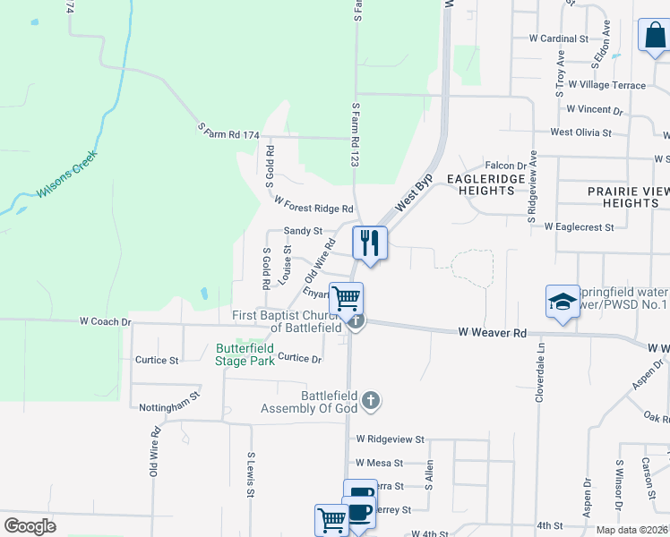 map of restaurants, bars, coffee shops, grocery stores, and more near 4315 West William Street in Battlefield