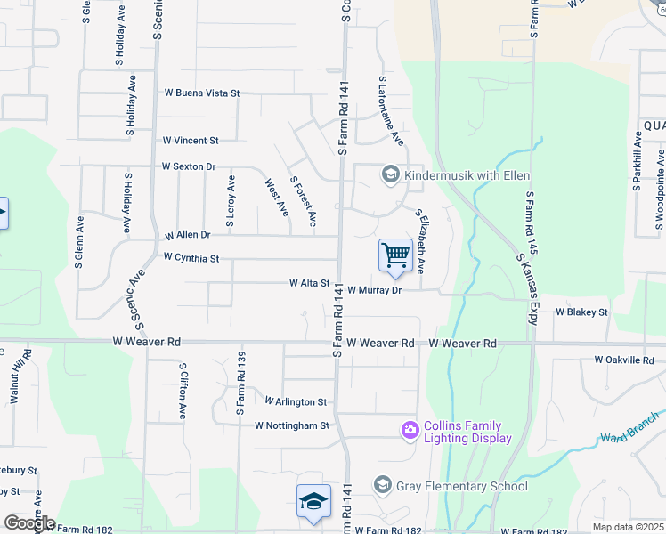 map of restaurants, bars, coffee shops, grocery stores, and more near 4830 South Farm Road 141 in Springfield