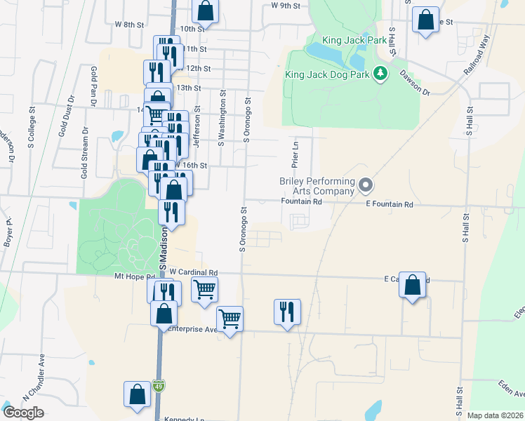 map of restaurants, bars, coffee shops, grocery stores, and more near 602 Fountain Road in Webb City