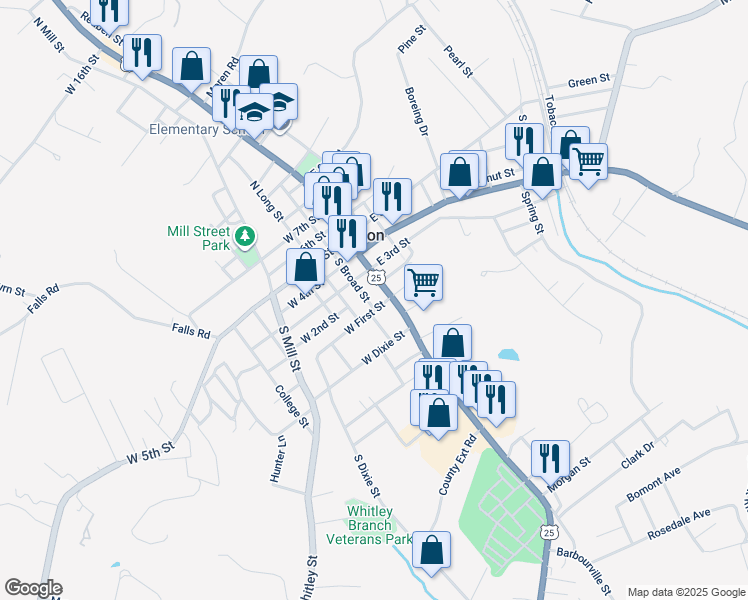 map of restaurants, bars, coffee shops, grocery stores, and more near 406 South Broad Street in London