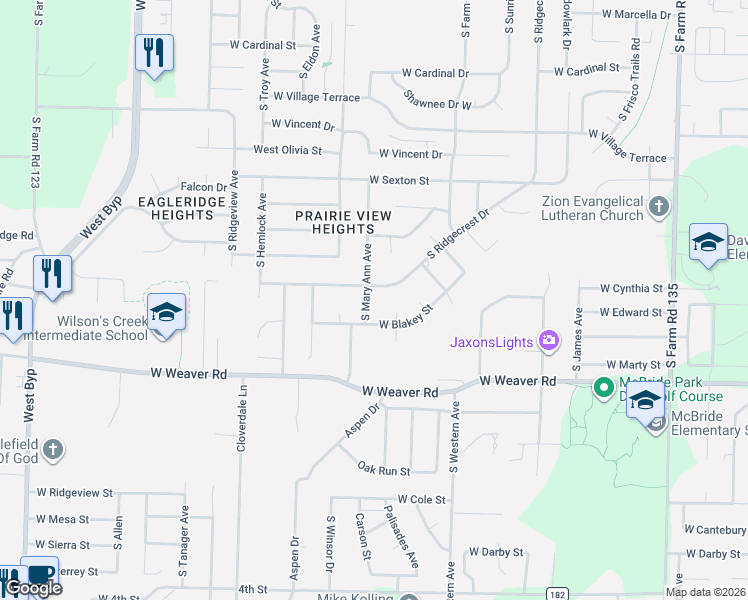 map of restaurants, bars, coffee shops, grocery stores, and more near 4844 South Mary Ann Avenue in Springfield