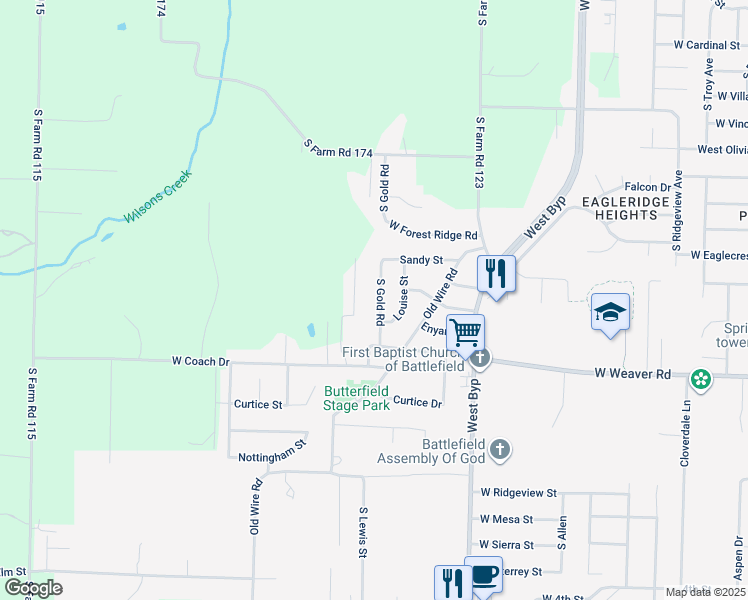 map of restaurants, bars, coffee shops, grocery stores, and more near 4862 South Hutchinson Avenue in Battlefield