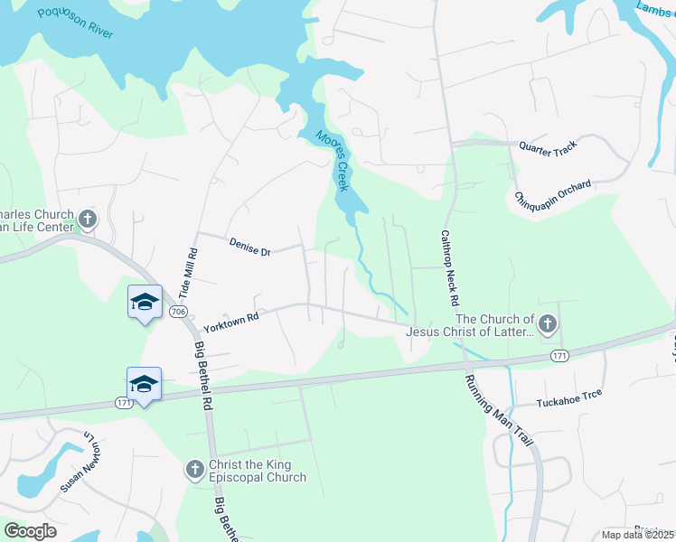 map of restaurants, bars, coffee shops, grocery stores, and more near 1709 Yorktown Road in Yorktown