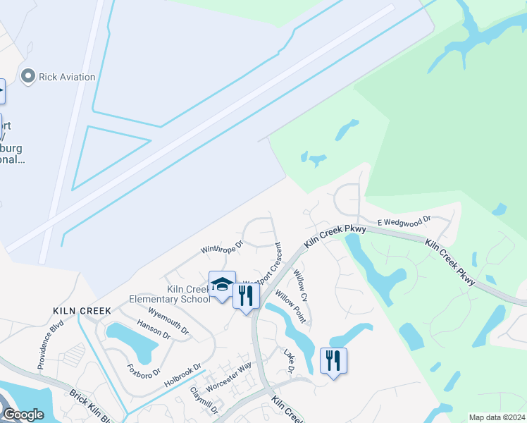 map of restaurants, bars, coffee shops, grocery stores, and more near 1733 Westport Crescent in Newport News