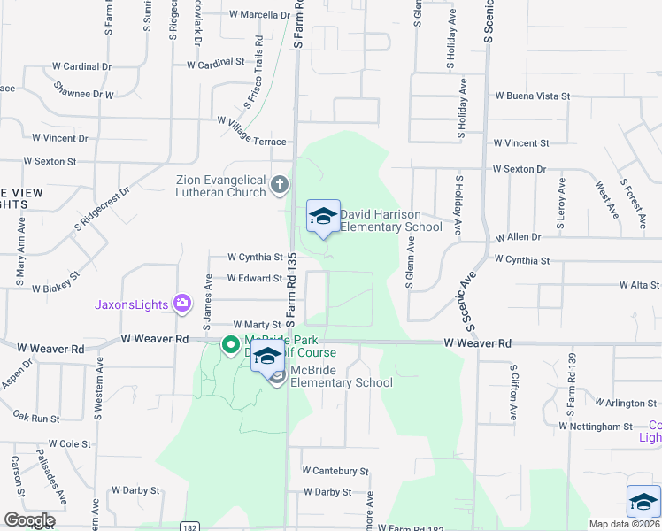map of restaurants, bars, coffee shops, grocery stores, and more near 3037 West Farm Road 178 in Springfield