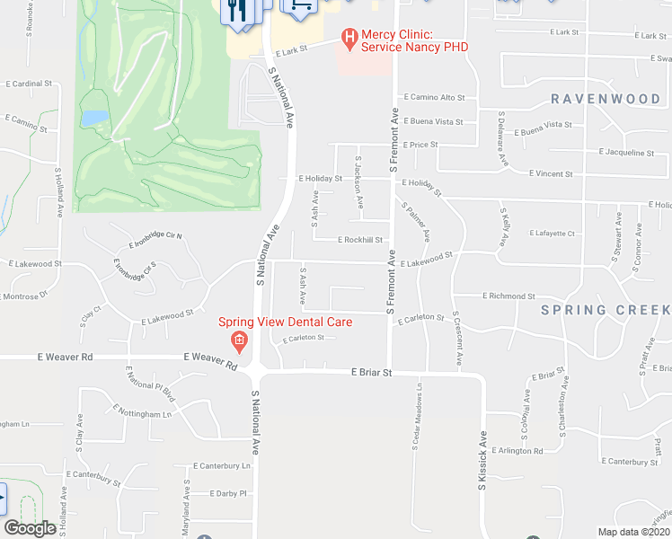 map of restaurants, bars, coffee shops, grocery stores, and more near 1280 East Lakewood Street in Springfield