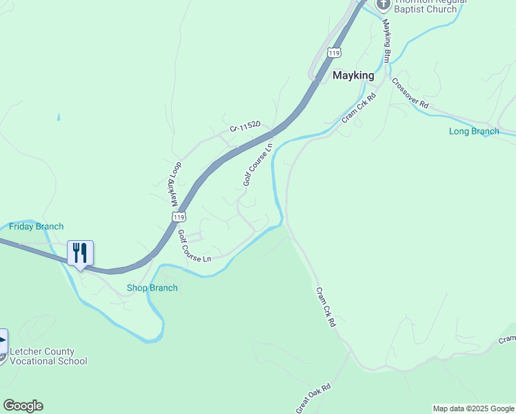 map of restaurants, bars, coffee shops, grocery stores, and more near 738 Golf Course Lane in Whitesburg