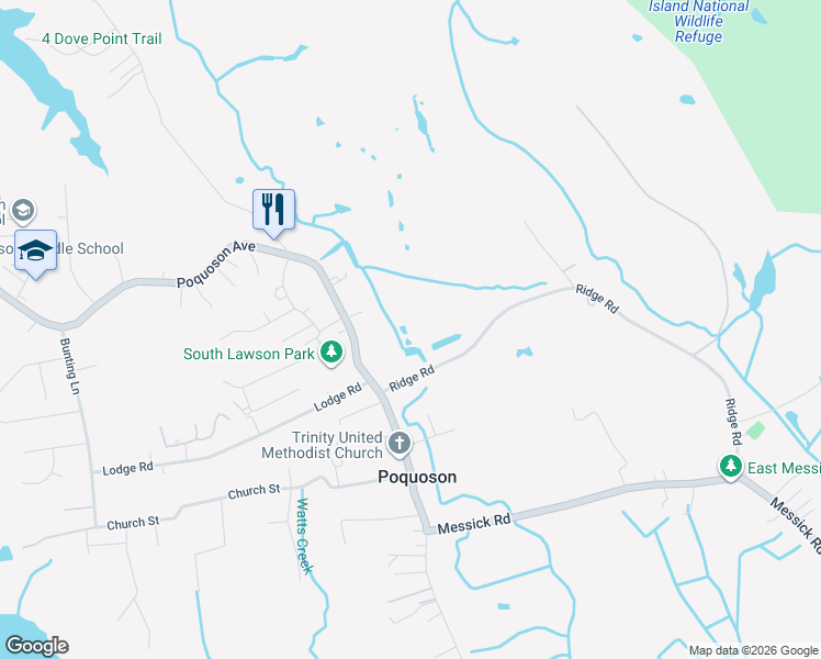 map of restaurants, bars, coffee shops, grocery stores, and more near 23 Ridge Road in Poquoson