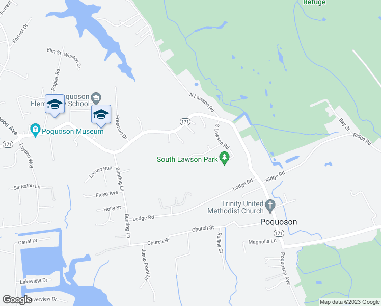 map of restaurants, bars, coffee shops, grocery stores, and more near 16 Evans Grove Drive in Poquoson