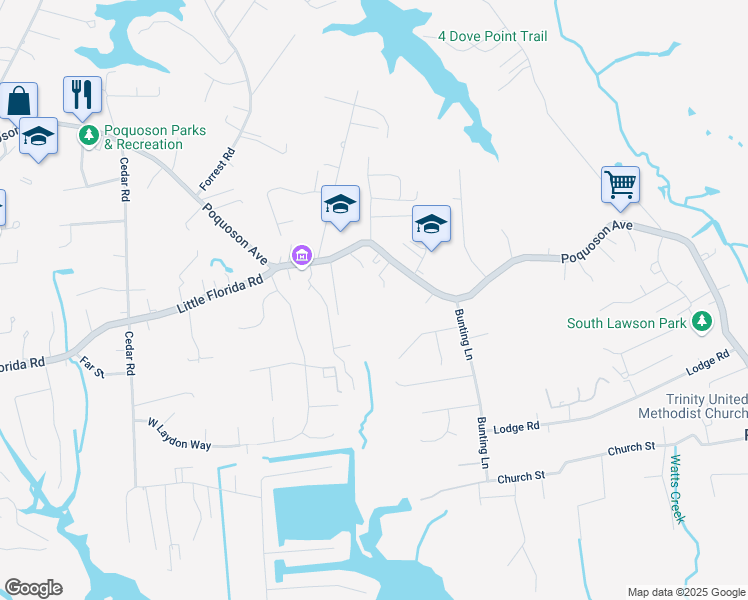 map of restaurants, bars, coffee shops, grocery stores, and more near 1020 E Poquoson Avenue in Poquoson