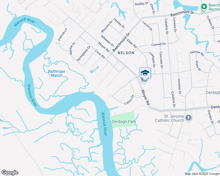 map of restaurants, bars, coffee shops, grocery stores, and more near 67 Shannon Drive in Newport News