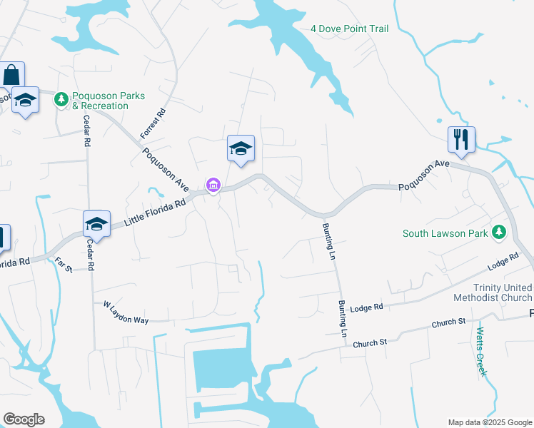 map of restaurants, bars, coffee shops, grocery stores, and more near 1020 E Poquoson Avenue in Poquoson