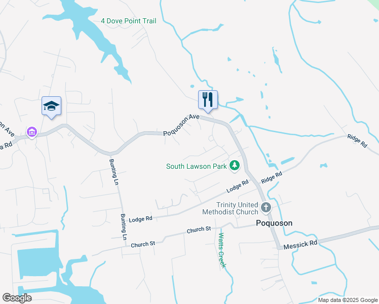 map of restaurants, bars, coffee shops, grocery stores, and more near 12 Evans Grove Road in Poquoson