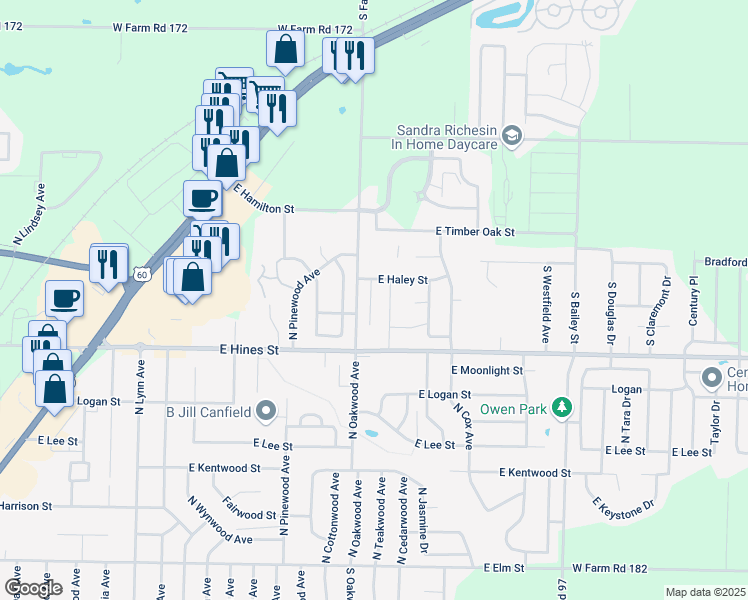 map of restaurants, bars, coffee shops, grocery stores, and more near 696 North Williams Avenue in Republic