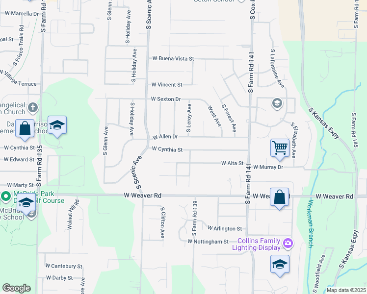 map of restaurants, bars, coffee shops, grocery stores, and more near 2559 West Alta Street in Springfield
