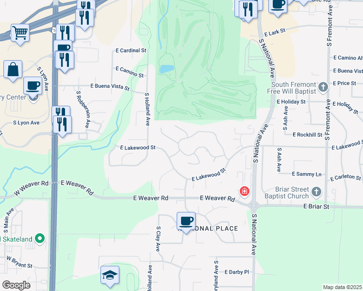 map of restaurants, bars, coffee shops, grocery stores, and more near 4739 South Saint George Court in Springfield