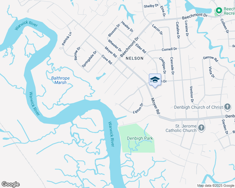 map of restaurants, bars, coffee shops, grocery stores, and more near 16 Marina Drive in Newport News