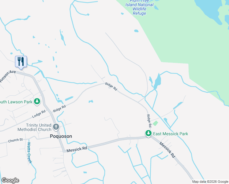 map of restaurants, bars, coffee shops, grocery stores, and more near 121 Ridge Road in Poquoson