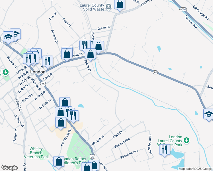 map of restaurants, bars, coffee shops, grocery stores, and more near Spring Street in London
