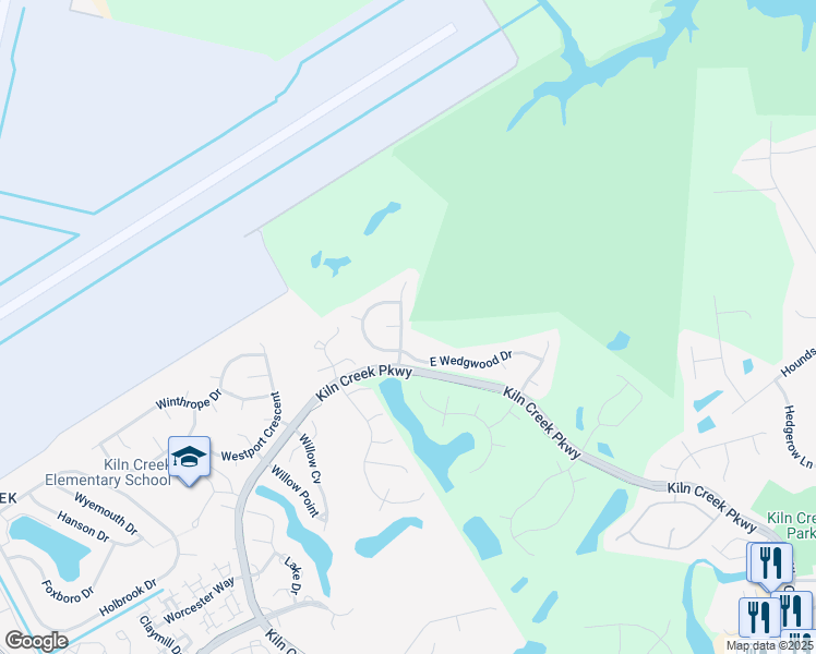 map of restaurants, bars, coffee shops, grocery stores, and more near 206 Lexington Court in Yorktown