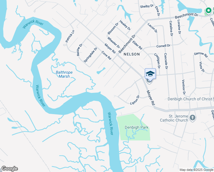 map of restaurants, bars, coffee shops, grocery stores, and more near 10 Marina Drive in Newport News