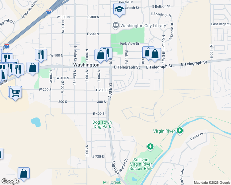 map of restaurants, bars, coffee shops, grocery stores, and more near 448 East Telegraph Street in Washington