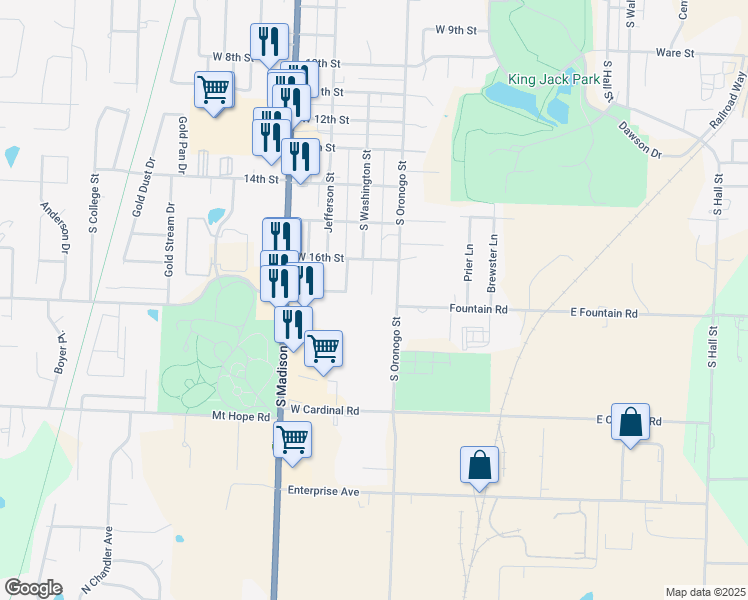 map of restaurants, bars, coffee shops, grocery stores, and more near 1617 Washington Terrace in Webb City