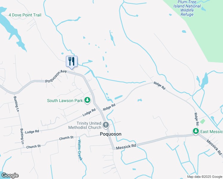 map of restaurants, bars, coffee shops, grocery stores, and more near 1225 Poquoson Avenue in Poquoson