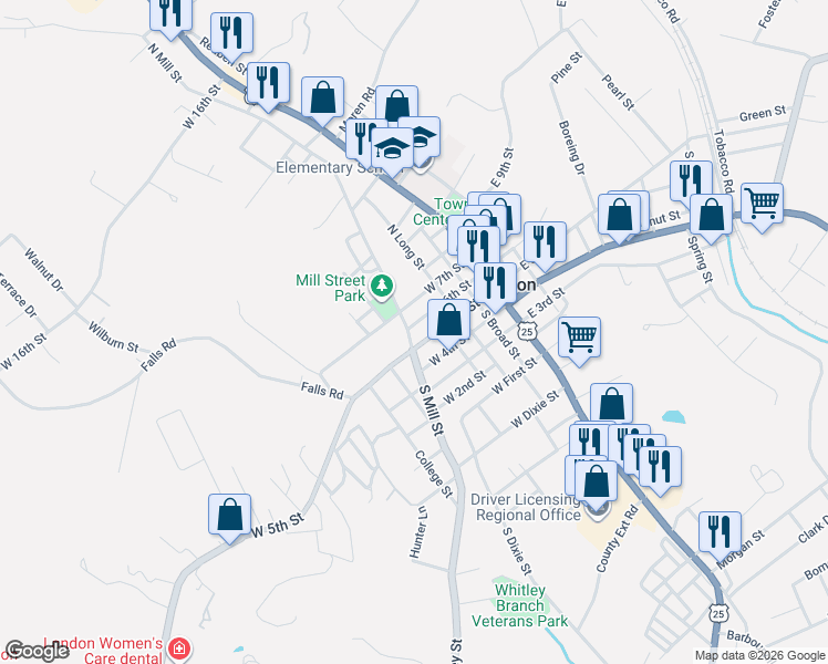 map of restaurants, bars, coffee shops, grocery stores, and more near 116 North Mill Street in London