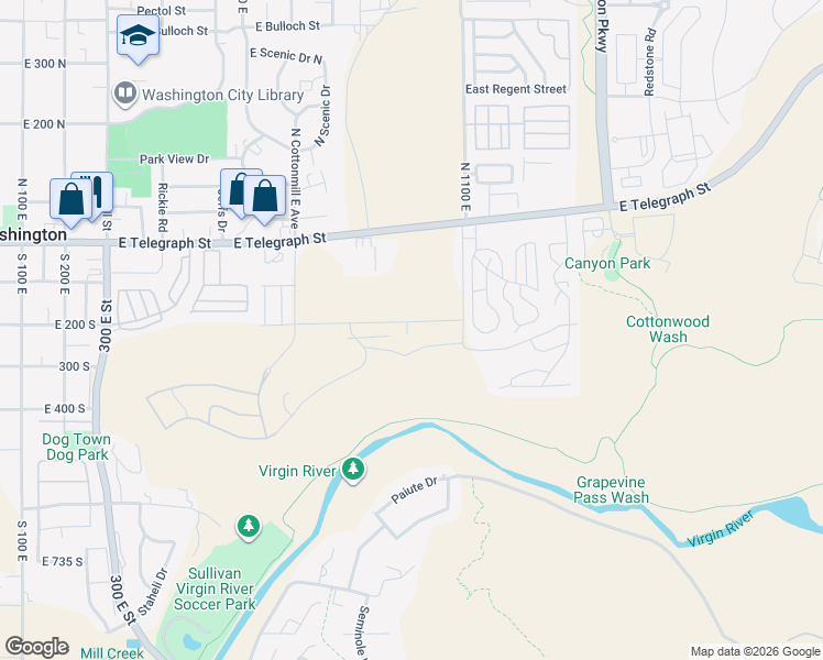 map of restaurants, bars, coffee shops, grocery stores, and more near 982 East Desert Cactus Drive in Washington