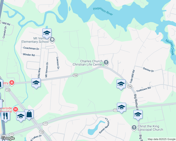 map of restaurants, bars, coffee shops, grocery stores, and more near 713 Yorktown Road in Yorktown