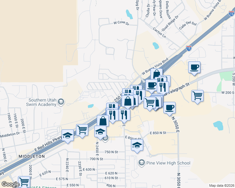 map of restaurants, bars, coffee shops, grocery stores, and more near 1150 West Red Hills Parkway in Washington
