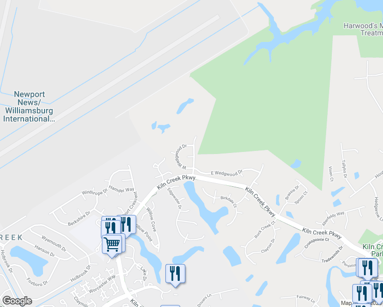 map of restaurants, bars, coffee shops, grocery stores, and more near 301 Lexington Court in Yorktown