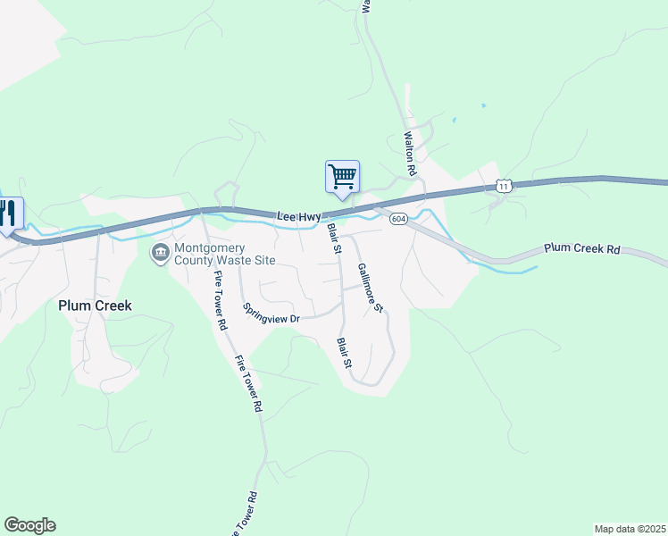 map of restaurants, bars, coffee shops, grocery stores, and more near 1561 Blair Street in Christiansburg
