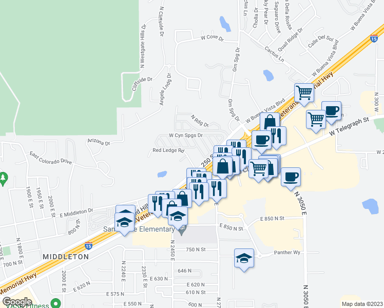 map of restaurants, bars, coffee shops, grocery stores, and more near 1290 Red Ledge Road in Washington