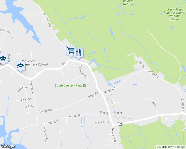 map of restaurants, bars, coffee shops, grocery stores, and more near 1214 Poquoson Avenue in Poquoson