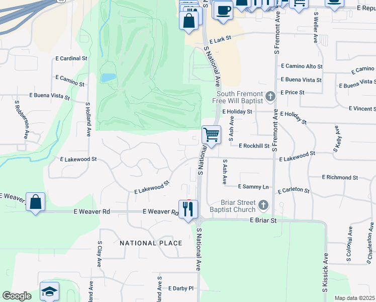 map of restaurants, bars, coffee shops, grocery stores, and more near 1135 East Lakewood Street in Springfield