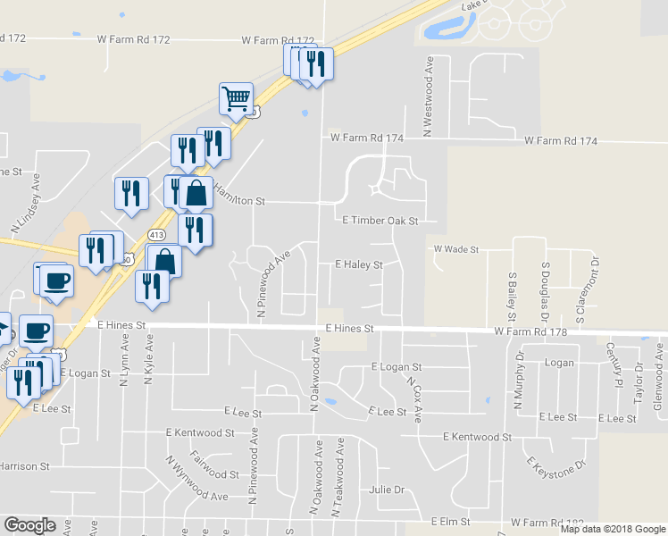 map of restaurants, bars, coffee shops, grocery stores, and more near 756 North Williams Avenue in Republic