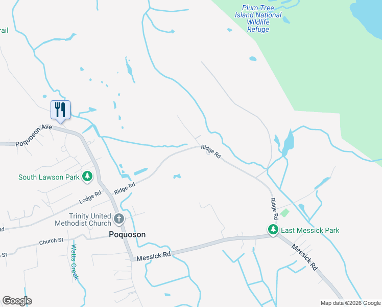 map of restaurants, bars, coffee shops, grocery stores, and more near 85 Ridge Road in Poquoson