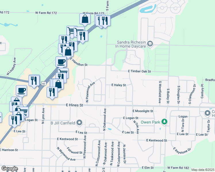map of restaurants, bars, coffee shops, grocery stores, and more near 804 North Cottonwood Avenue in Republic