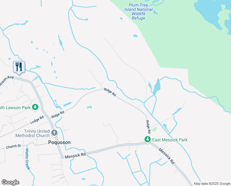 map of restaurants, bars, coffee shops, grocery stores, and more near 121 Ridge Road in Poquoson