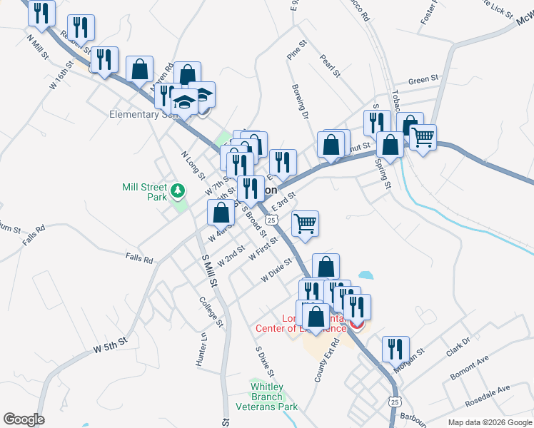 map of restaurants, bars, coffee shops, grocery stores, and more near East 3rd Street in London