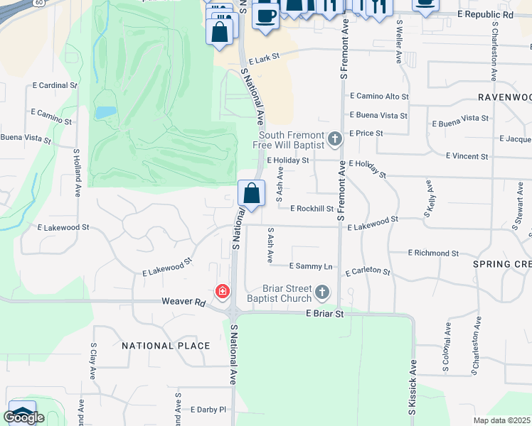 map of restaurants, bars, coffee shops, grocery stores, and more near 4719 South Kickapoo Avenue in Springfield