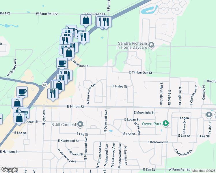map of restaurants, bars, coffee shops, grocery stores, and more near 804 North Cottonwood Avenue in Republic