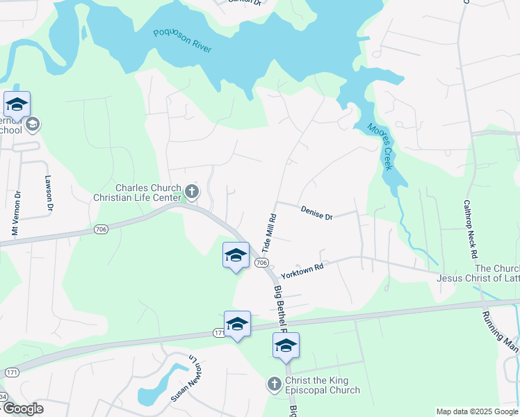 map of restaurants, bars, coffee shops, grocery stores, and more near 1201 Yorktown Road in Yorktown