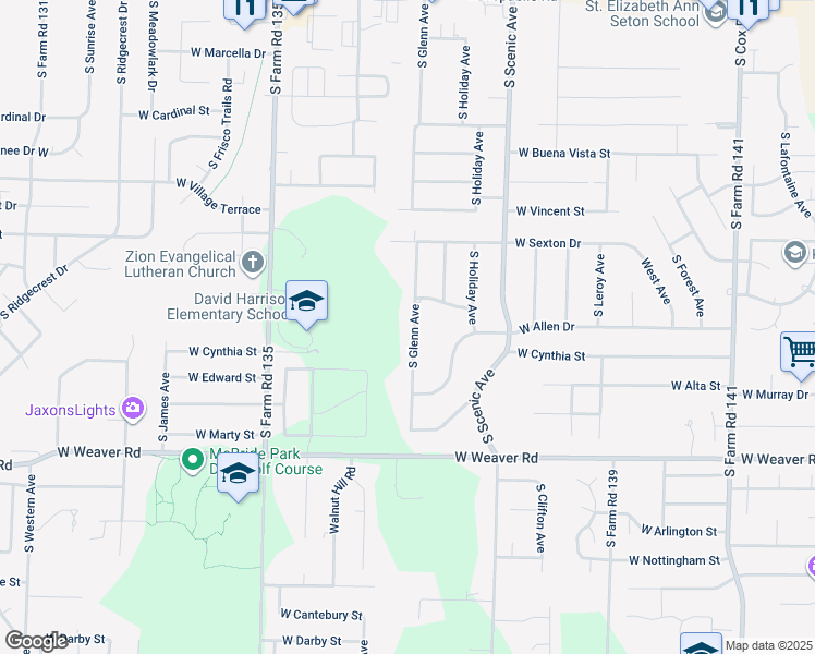 map of restaurants, bars, coffee shops, grocery stores, and more near 4765 South Glenn Avenue in Springfield