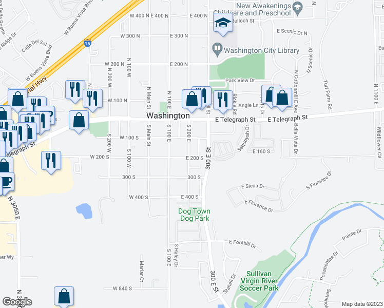 map of restaurants, bars, coffee shops, grocery stores, and more near 193 S 200 E in Washington