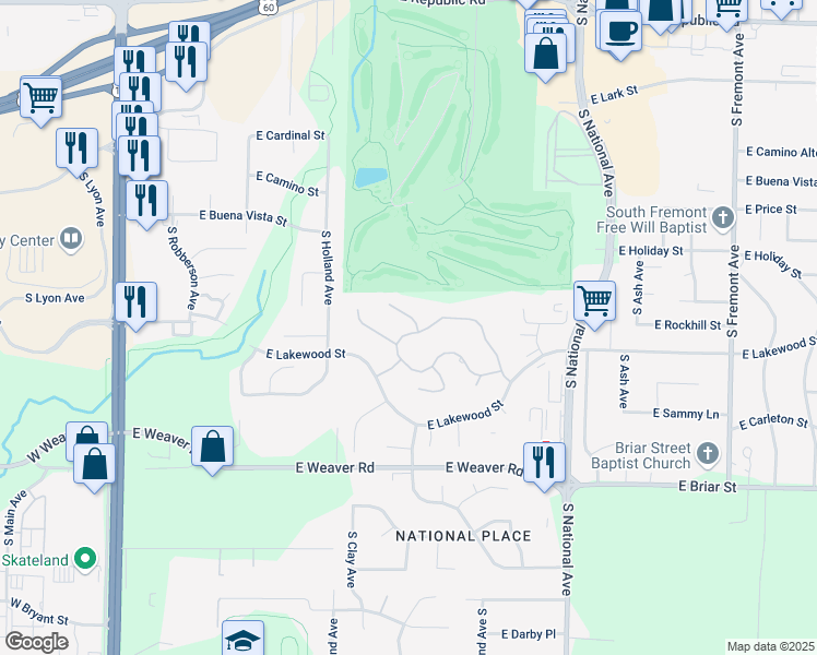 map of restaurants, bars, coffee shops, grocery stores, and more near 4739 South Saint George Court in Springfield